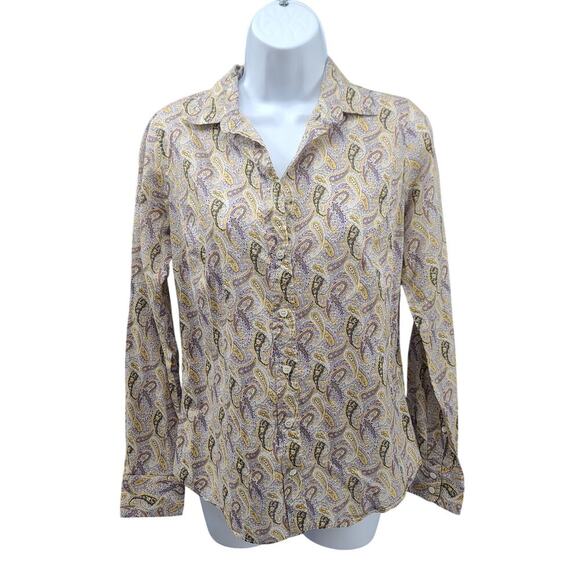 J Crew women's The Perfect Shirt paisley Gray/yellow Size 2 Eclectic Dopamine - Picture 2 of 6